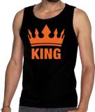 Bellatio Decorations King en oranje kroon tanktop / mouwloos shirt zwart voor heren - Koningsdag kleding XL