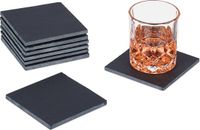 Merkloos Relaxdays Leisteen Onderzetters - Set van 8 - Vierkant - 10 x 10 cm - Antraciet