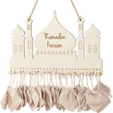 Ramadan adventskalender om te vullen - Ramadan kalender met 30 zakken - Ramadan aftelkalender Mubarak hout - Muur - Deur
