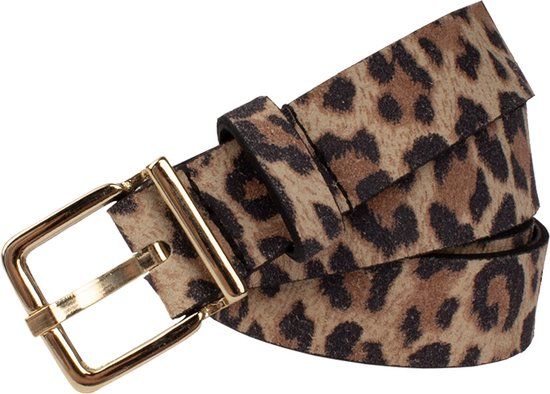 Legend Dames - Leren riem - Taupe - Panterprint - 85cm