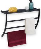 Relaxdays Wandhanddoekenrek met Plank en 3 Stangen - Staal - Zwart