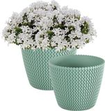 Prosperplast Plantenpot/bloempot Splofy - 2x - mint groen - kunststof - D16 x H13 cm