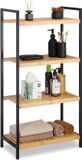 Merkloos Relaxdays badkamerrek - 4 planken - bamboe - metaal - 97 x 50,5 x 27 cm