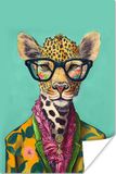 PosterMonkey Poster Bladeren - Bril - Giraffe - Dieren - Design - 60x90 cm