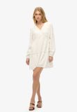 Superdry Ibiza Gelaagde Mini-jurk met Lange Mouwen Dames Off White