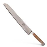 GÜDE Solingen Broodmes linkshandig gesmeed, 32 cm, walnotenhout, ALPHA WALNOOT, dubbele bolster, Handgemaakt Duitsland