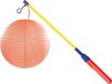 Shoppartners Mooie Lampion Luxe perzik roze print 25 cm met lampionstokje setje