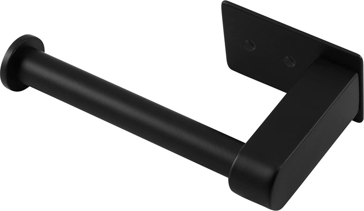 Cornat WC-papierhouder - 2 verschillende bevestigingsopties met kleefpad & boren - Open Design - Mat zwart - van staal
