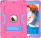 Merkloos Apple Tablethoes geschikt voor iPad 9.7 (2017/2018) 5./6e generatie hoes met kickstand, duurzame zware shockdoss hybride harde hybride drielaagse beschermende afdekking iPad Tablet Silicone Case (roze+blauw)
