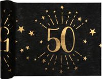 Merkloos Tafelloper 50 jaar verjaardag - 30 x 500 cm - op rol - zwart/goud