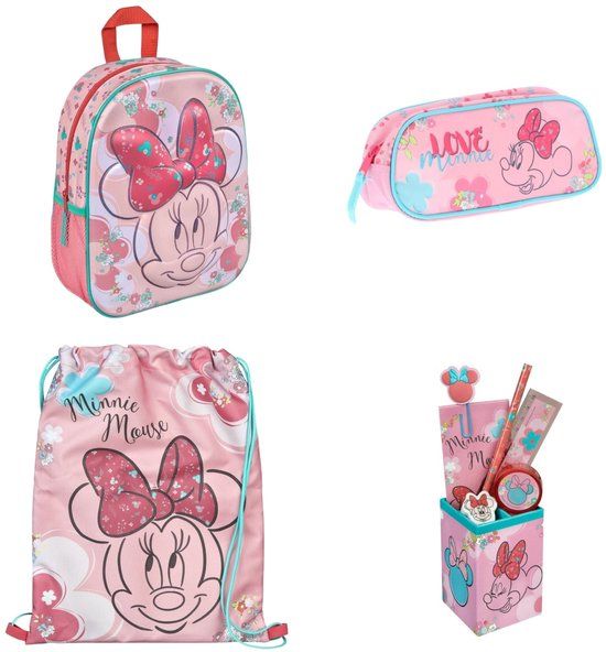 Minnie Mouse back to school set; 3D rugzak, etui, gymtas en schrijfwarenset