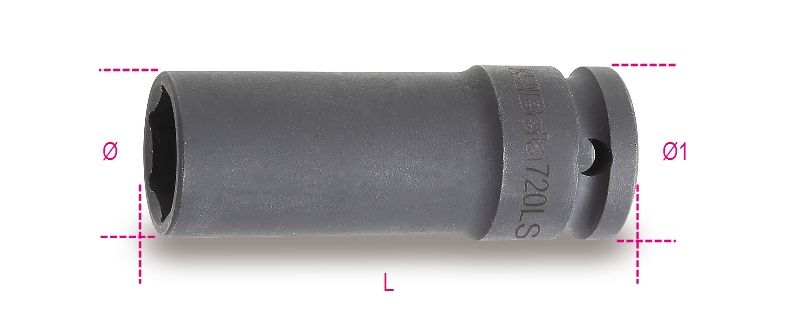 Beta Slagdoppen, 1/2" aansluiting, lang en dunne uitvoering gefosfatiseerd 720LS 17