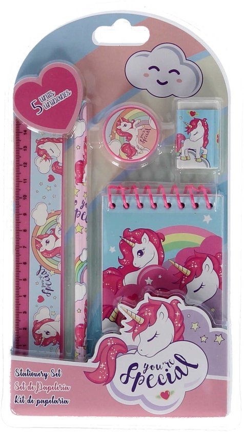 Unicorn Schrijfwarenset Roze Kunststof