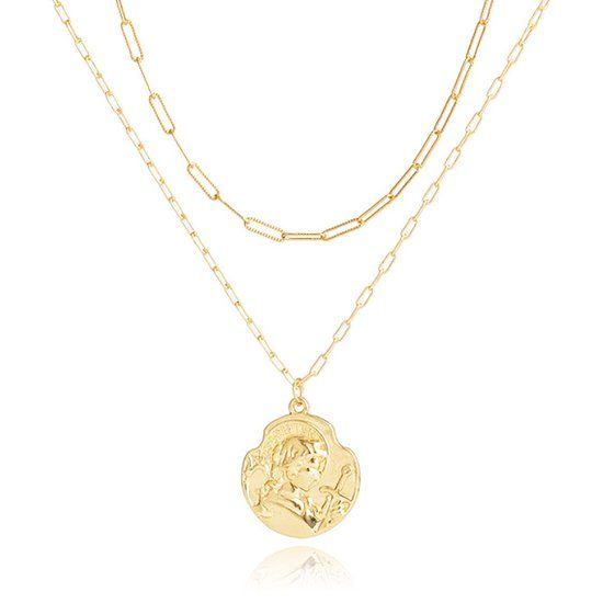 LGT JWLS LGT Jewels Multilayer Ketting Coin - 2 lagen - Goudkleurig - 55 cm