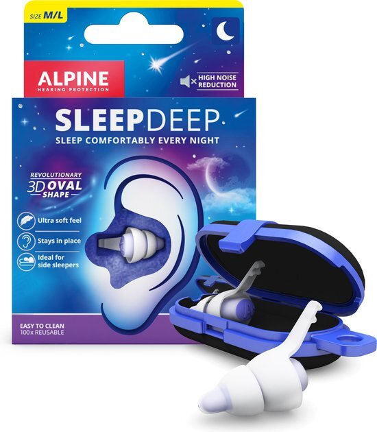 Alpine Hearing protection Alpine SleepDeep - oordoppen voor slapen- comfortabel en hoge demping - Medium size - past meeste gehoorgangen behalve extra small