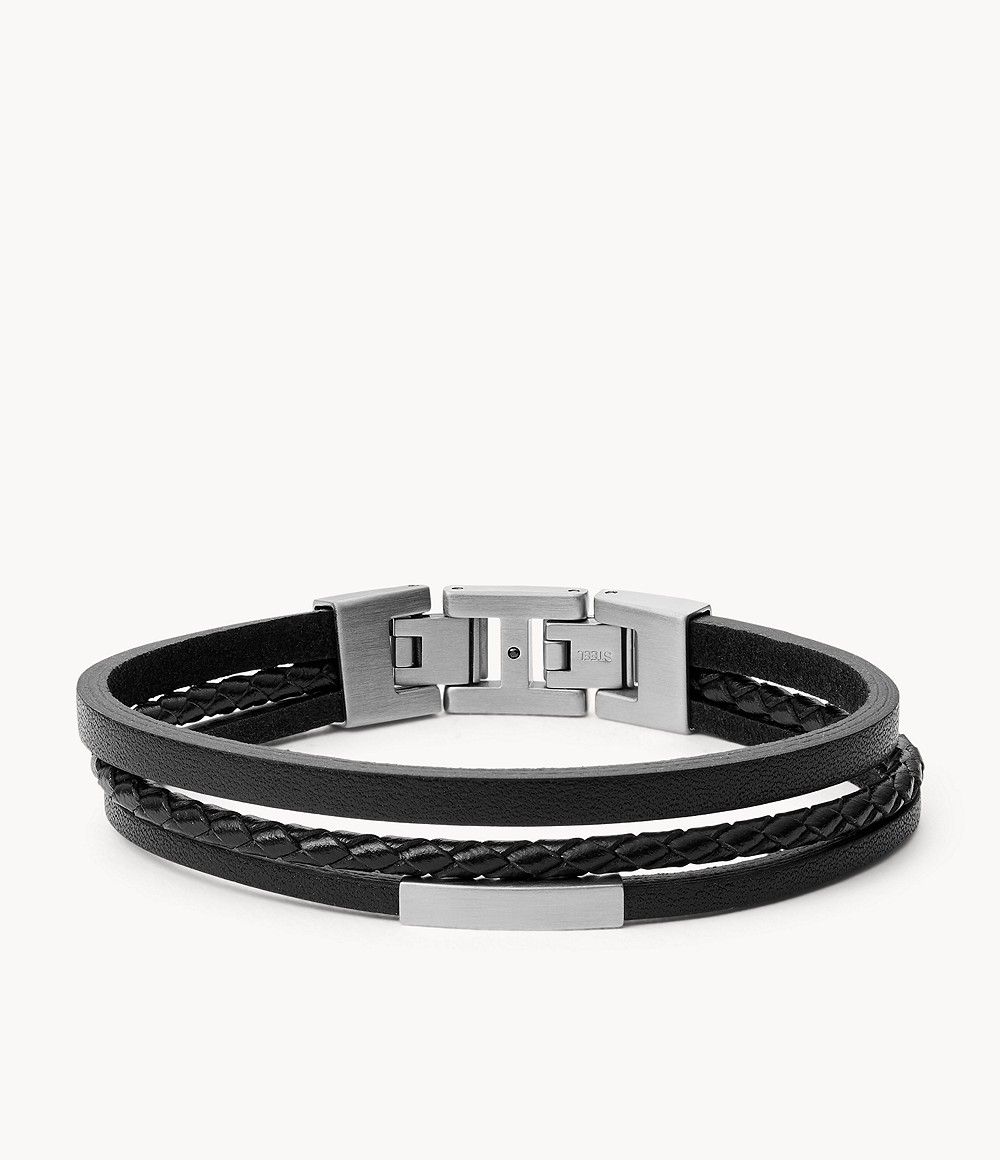 Fossil JF03322040 - Heren Armband - Zwart/Zilver - Leer