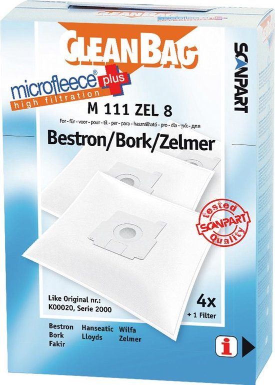 CleanBag Stofzuigerzakken - 4 stuks - Geschikt voor Bestron Bork Zelmer - K00020 Serie 2000 - Inclusief Filter - Alternatief