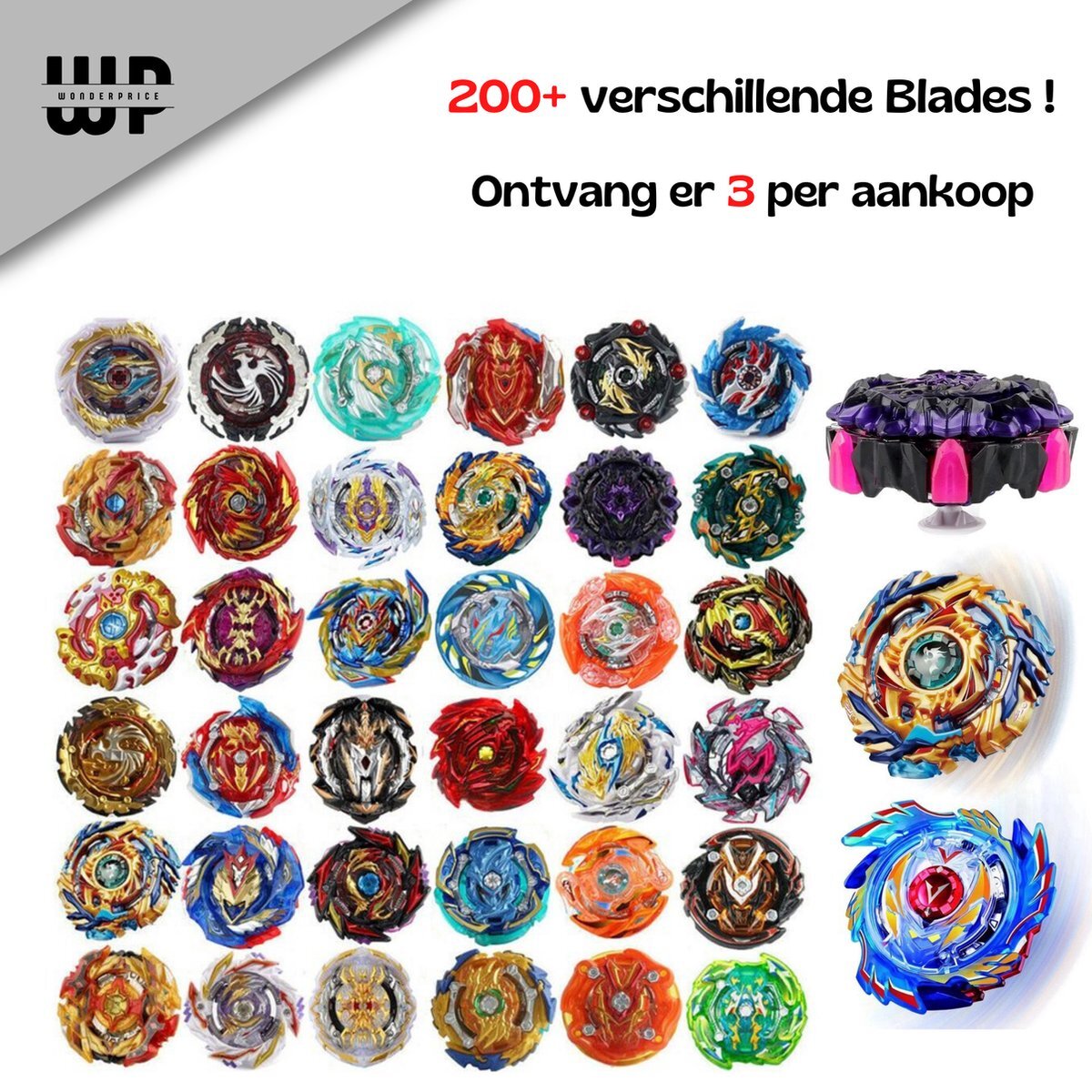 Wonderprice Bursttop - Beyblade - 3 Stuks - 200+ Verschillende Modellen - Inclusief Launchers - Spintollen