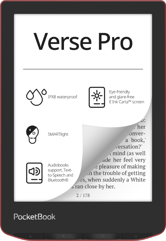 PocketBook Verse Pro eReader - 6" Touchscreen - 16GB - Black/Red