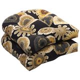 Pillow Perfect 449753 Outdoor Zwart-Geel Bloemen Rieten Zitkussens - Set van 2