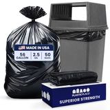 Plasticplace 56 Gallon Glutton Vuilniszakken, 2,4 Mil, 43W x 46H, Zwart, 50/Case