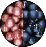 Kaemingk B.V. 32x stuks boules de Noël en plastique mélange de vieux rose et bleu foncé 4 cm