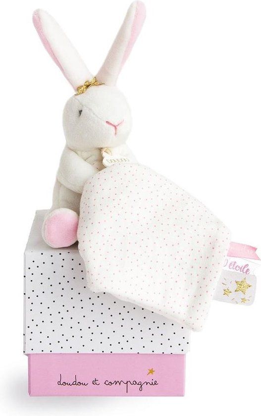Dou Dou et Compagnie Konijntje knuffeldoekje inclusief giftbox | DC3513 Roze met wit