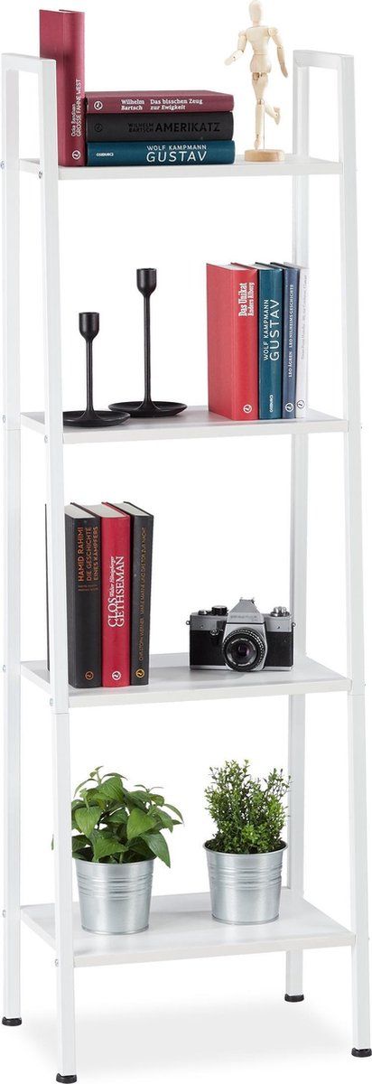 Relaxdays Staand Rek 4 Etages - Boekenrek - Ladderrek - Wit