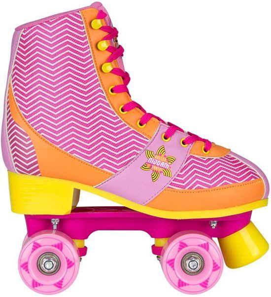 Nijdam Rolschaatsen - Chevron - Fuchsia/Oranje/Geel - Maat 33/34 - Roze - Meisjes