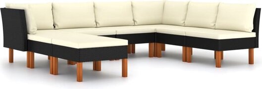 vidaXL 8-delige Loungeset met kussens poly rattan zwart