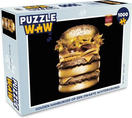 MuchoWow Puzzel Gouden hamburger op een zwarte achtergrond. - Legpuzzel - Puzzel 1000 stukjes volwassenen