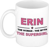 Bellatio Decorations naam cadeau mok - Erin - Woman Myth Supergirl - koffiemok - 300 ml - collega - moederdag