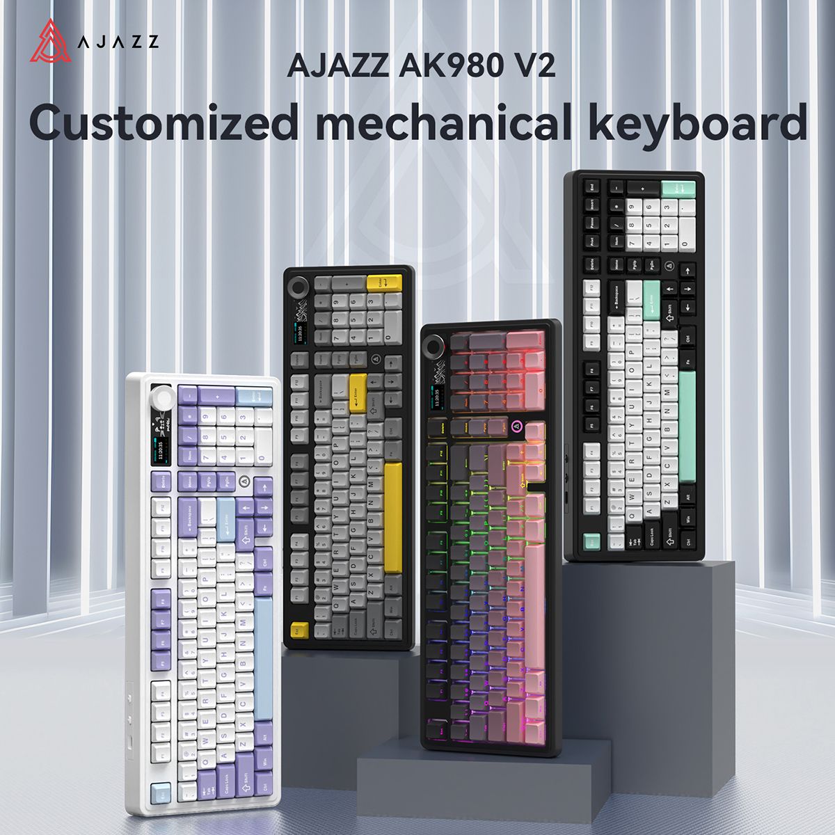 AJAZZ AK980 V2 Gaming mechanisch toetsenbord Bluetooth/2.4G draadloze/bekabelde interface 1.14-inch TFT-kleurenscherm