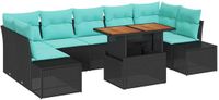 vidaXL Tuin Eettafel Set 8-delig 7-Zitplaatsen Zwart en Blauwgroen