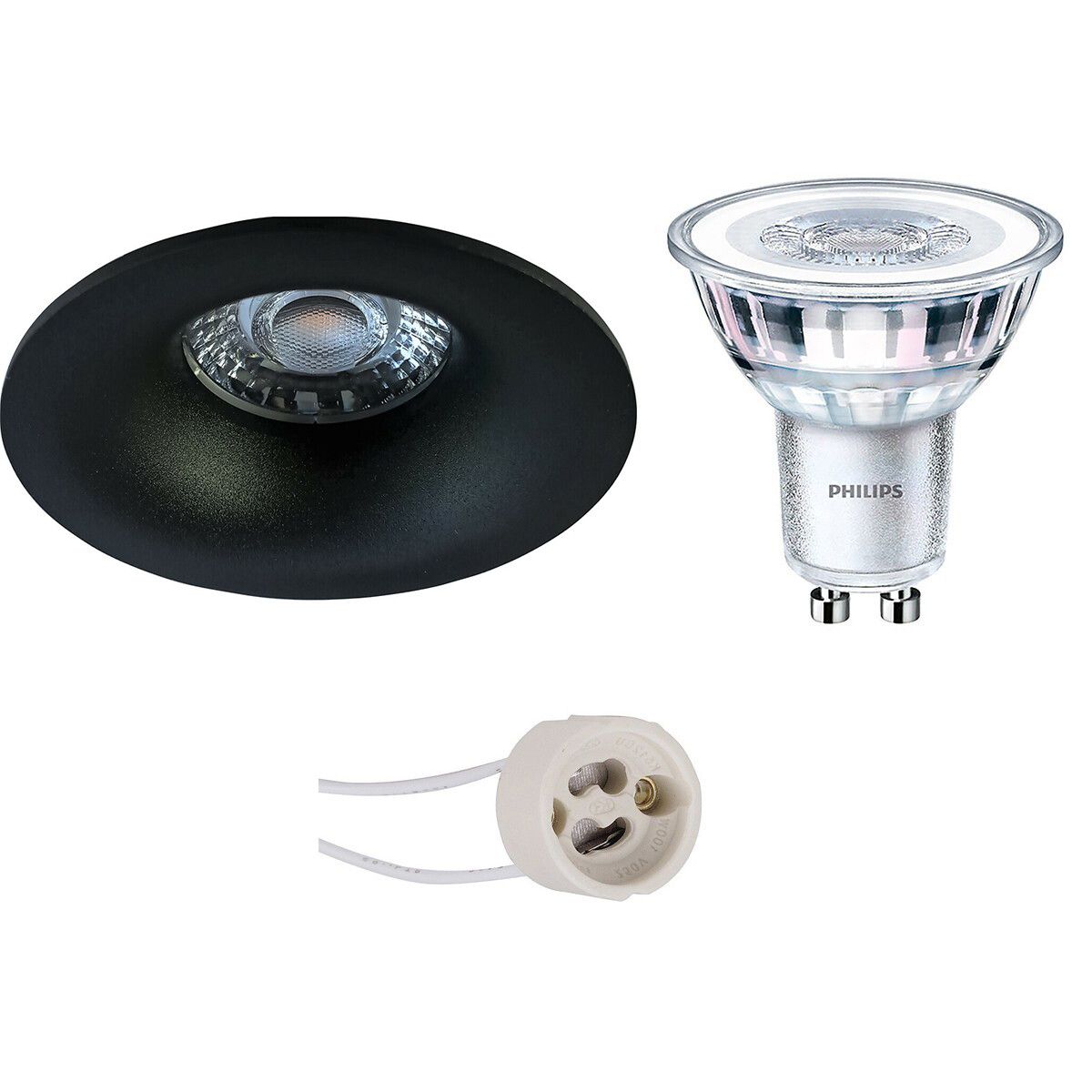 BES LED LED Spot Set - Pragmi Nora Pro - GU10 - Inbouw Rond - Mat Zwart - Ø82mm - Philips CorePro 830 36D - 3.5W - Warm Wit 3000K