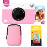 KODAK Printomatic Volledig in kleur Direct printen camera Starterbundel + Zachte Hoes + Zink 20pk fotopapier - Kleurrijke foto's op 2x3" zelfklevend papier - Roze