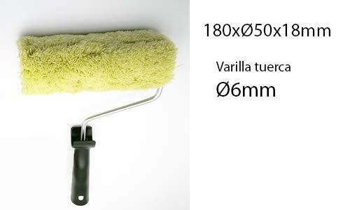 FERROTECH rol pluche geel 100% polyamide 180 mm. Ø 50 mm. 18 mm pool. Steekmoer 6 mm. Zwarte greep, 180 x 50 x 18 mm.