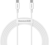 Baseus USB-C naar USB-C 100W 2m oplaad- en overdrachtkabel Wit