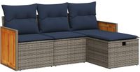 vidaXL 4-delige Loungeset met Kussens Poly Rattan Grijs