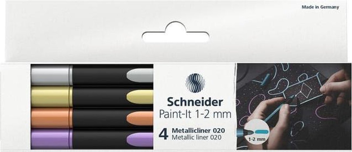 Schneider Paint-It Metallic liner 020 (lijndikte 1-2 mm) 4-delige etui: zilver, goud, koper, violet