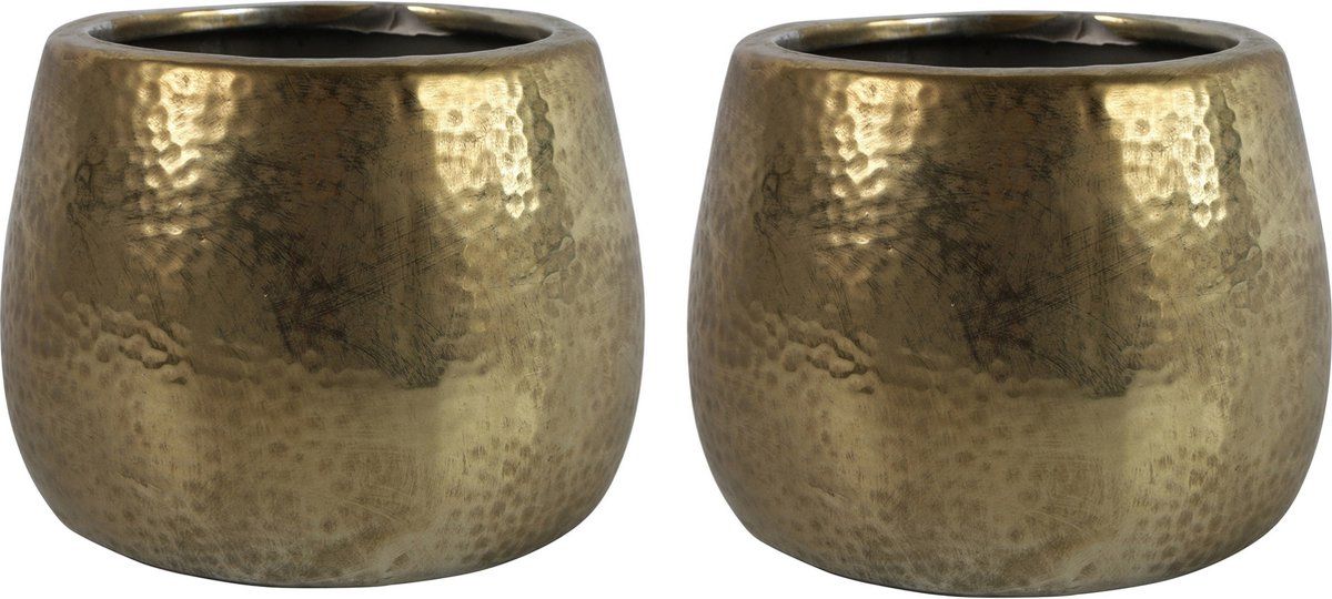 Countryfield Bloemen/plantenpot Oro - terracotta - goudkleurig - D18.5 x H14.5 cm - 2 stuks