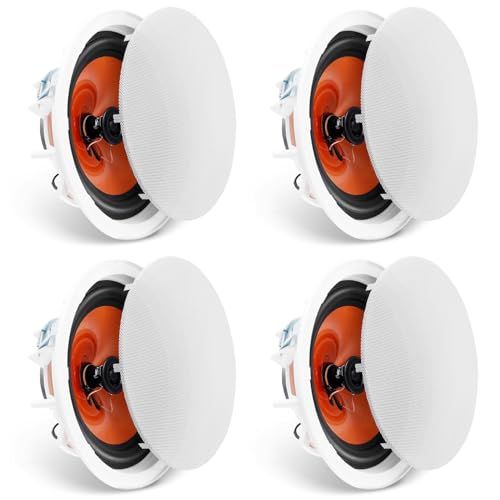 VEVOR Set van 4 plafondluidsprekers, ca. 20 cm, 100 W, plafond- en wandinbouwluidsprekersysteem met 8 Ω impedantie 89 dB gevoeligheid, voor thuis, keuken, woonkamer, slaapkamer of overdekte veranda
