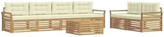 vidaXL - Buiten - bank - set - 7 - st - Wit - en - crèmekleurig - Massief - Acacia - Hout