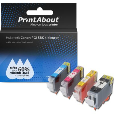 PrintAbout Huismerk Canon PGI-5BK 4-kleuren Inktcartridge 4-kleuren Voordeelbundel