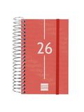 Finocam Spiraalkalender 2026, 1 dag per pagina, januari - december (12 maanden), jaarplanner 2026, met elastiek, omslag van polypropyleen, spiraalbinding, rood, Catalaans