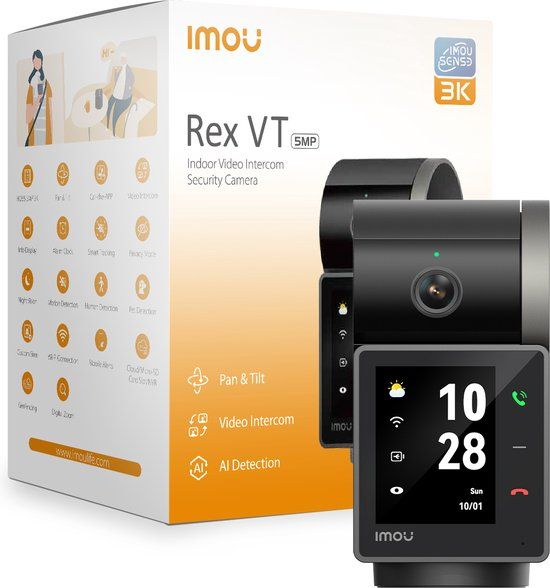 Imou Rex VT Pro - 3K QHD Camera - Pan & Tilt - Person Detection - Smart Tracking - Abnormal Sound Alarm - Video Call - Built-in Backup Battery