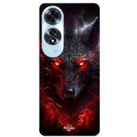 Maniacase Etui Oppo A60 Zwarte wolf rood licht