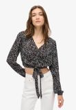 Superdry Vintage top met geknoopte voorkant Dames Lange mouw V-hals Katoen Gebloemd Kort Rain Mono