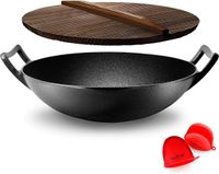 NutriChef Wokpan inductie - Fonte - Deksel van hout - Noir