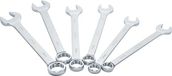 VIGOR Ringsteeksleutelset V7740/6, 6-delig, lange uitvoering, gebogen 15 graden, 34-50 mm, buiten zeskant en dubbel zeskant profiel, verchroomd en gepolijst